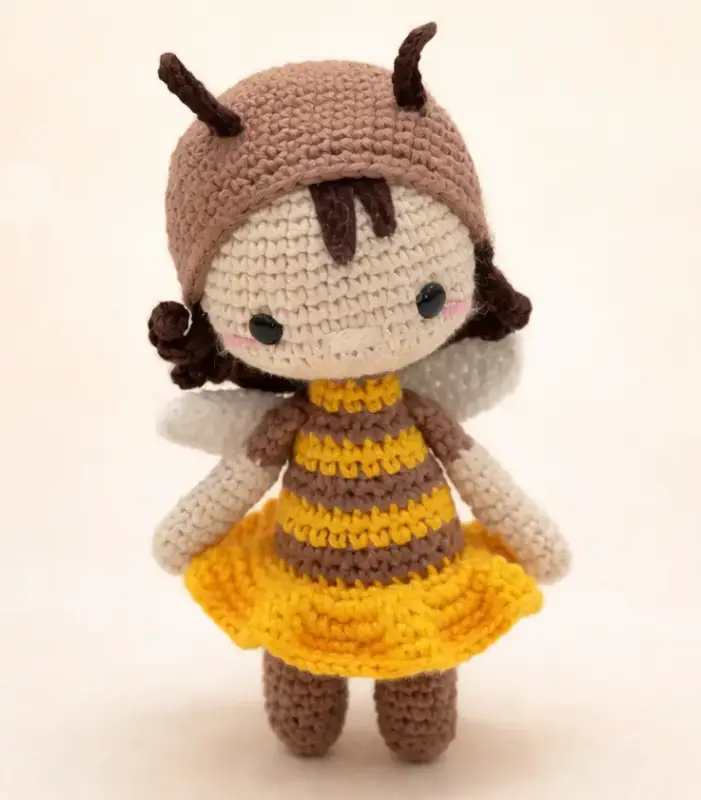 abeja amigurumi tejida a crochet con vestido amarillo