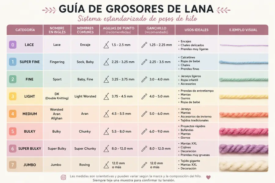 Tabla de grosores de lana